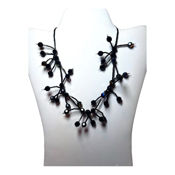 DOL Artisan Necklace Black Glass with Aurora Borealis Finish Sculptural Collar - Picture 4 of 9